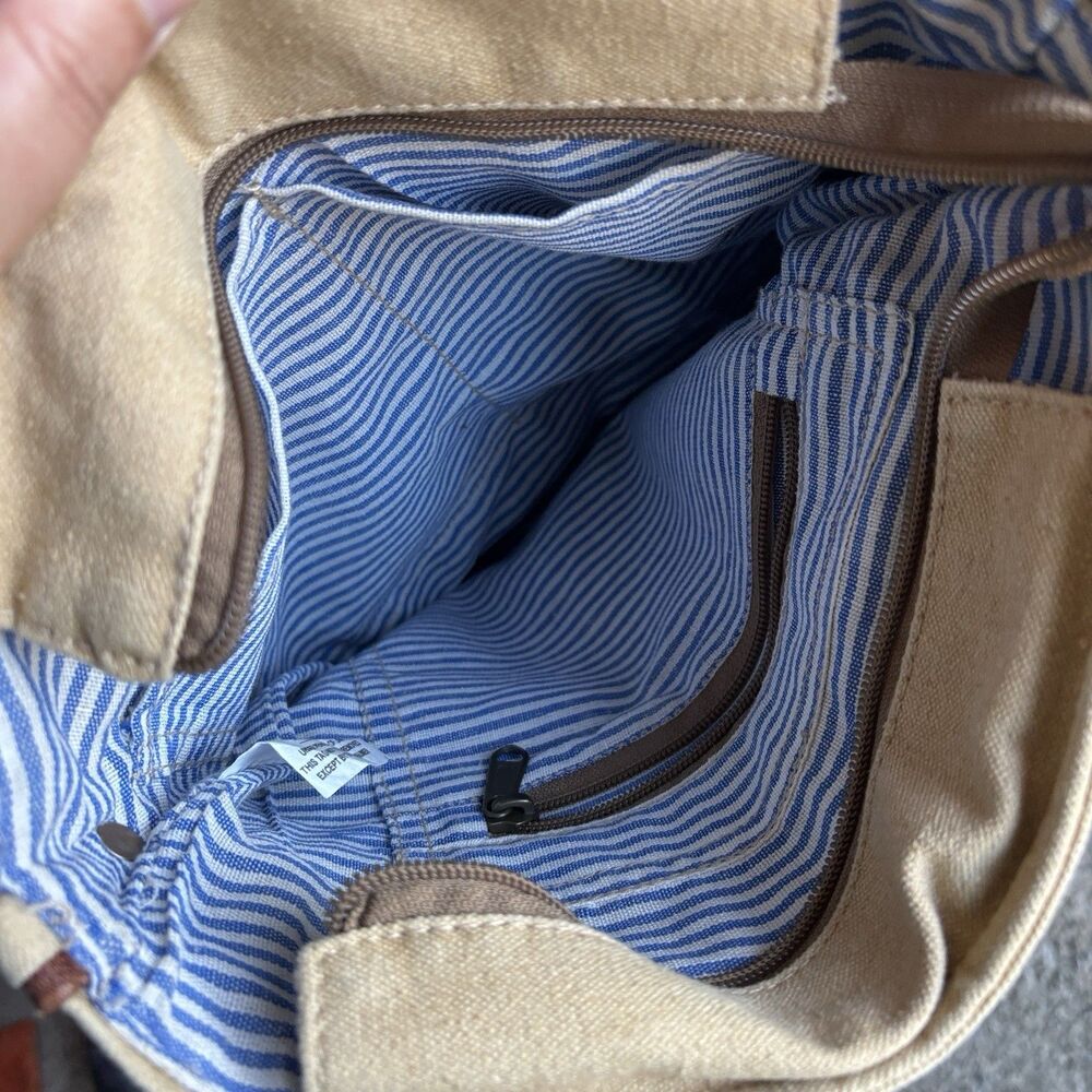 Vintage canvas leather postal messenger crossbody bag fringe trim boho - Picture 6 of 8